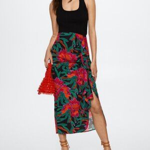 NWT_MANGO Printed Skirt With Bow